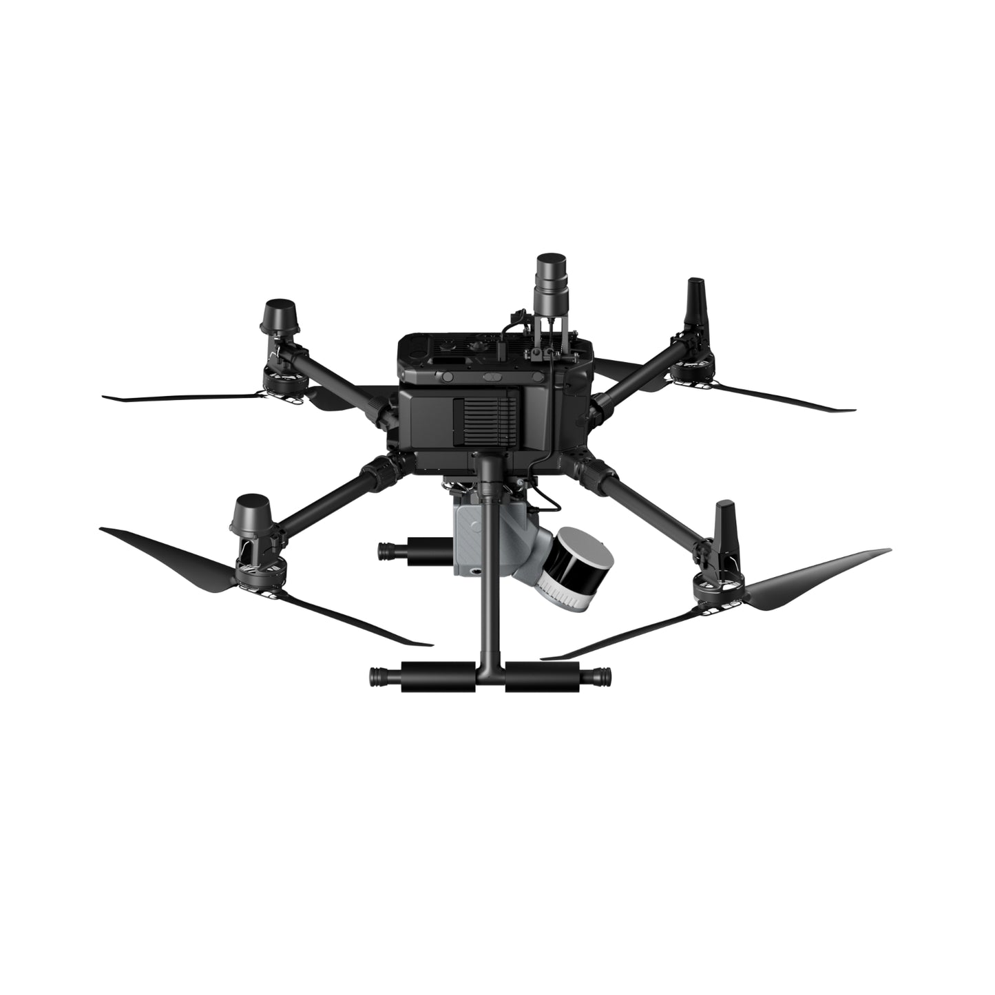 side topical flying view of FJ Dynamics Trion S2 Drone Mount with RTK Module – Lightweight GNSS Aerial Mapping Accessory