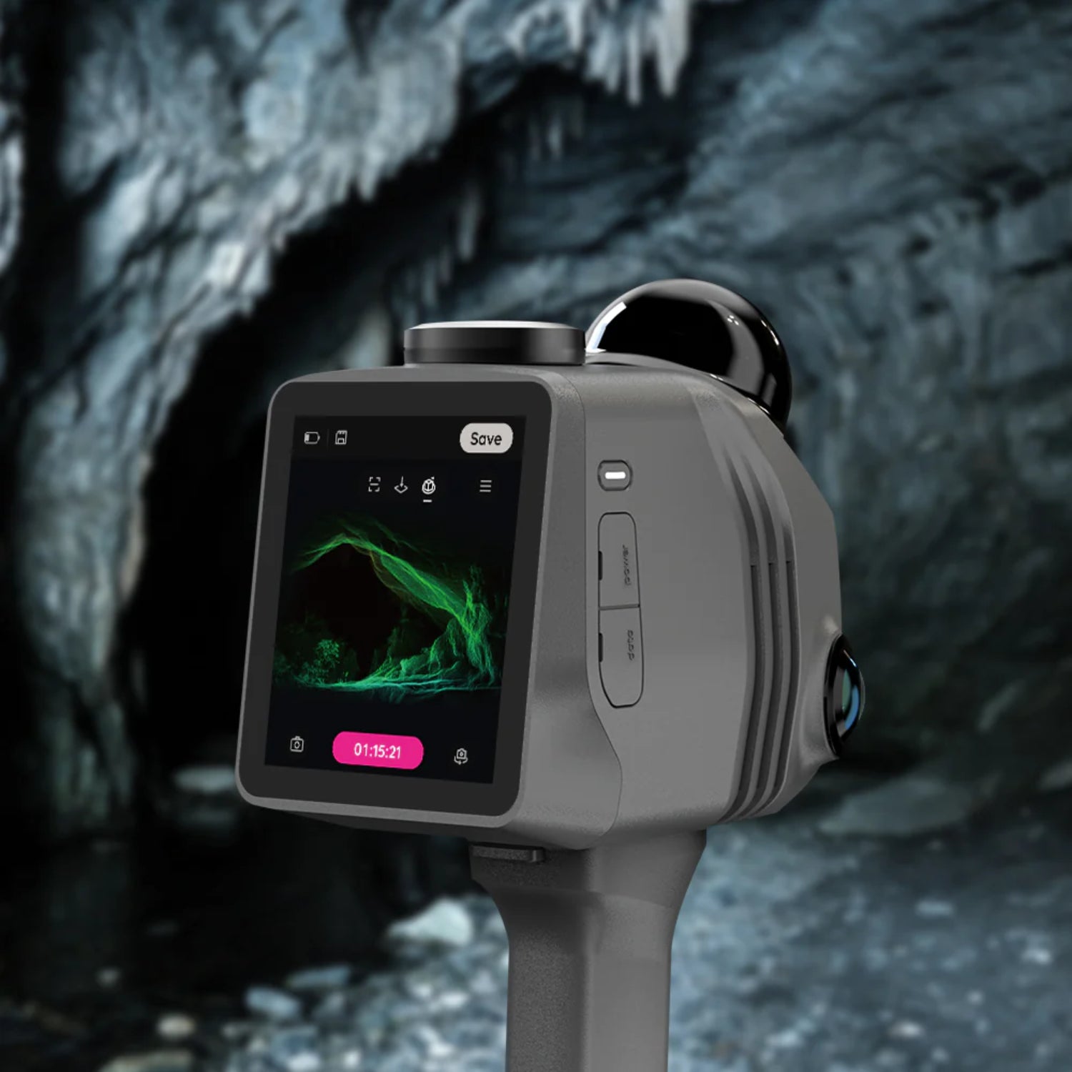 3DMakerPro Raven used for Field Surveying Application for scanning inside of a cave and the currently displaying the scans on the in-device display