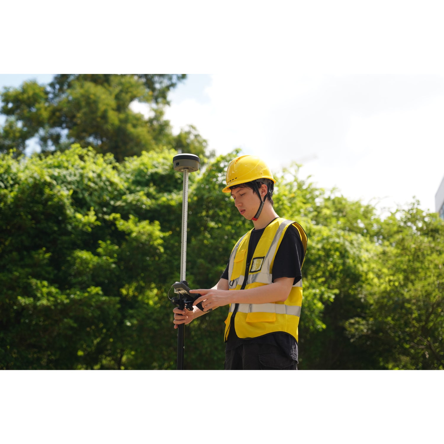 outdoor mapping done with FJ Dynamics V10a GNSS Rover with E600 Controller RTK surveying system by a surveyor