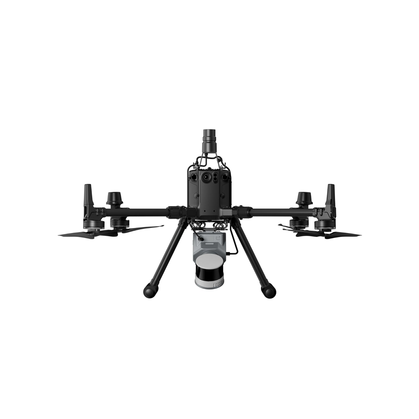front view of the FJ Dynamics Trion S2 attached to DJI Drone  using the FJ Dynamics Trion S2 Drone Mount with RTK module for aerial surveying