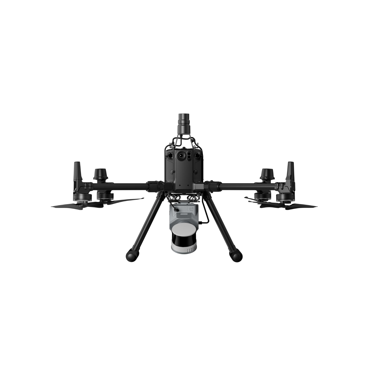 front view of the FJ Dynamics Trion S2 attached to DJI Drone  using the FJ Dynamics Trion S2 Drone Mount with RTK module for aerial surveying