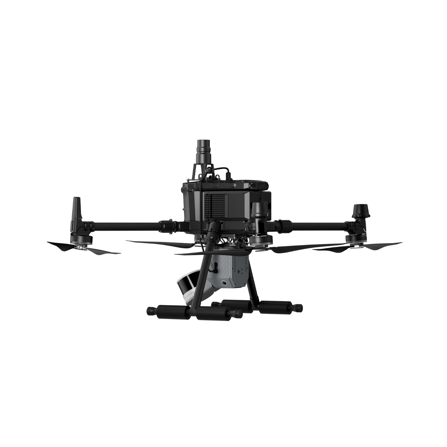 side tilted view of the FJ Dynamics Trion S2 attached to DJI Drone  using the FJ Dynamics Trion S2 Drone Mount with RTK module for aerial surveying