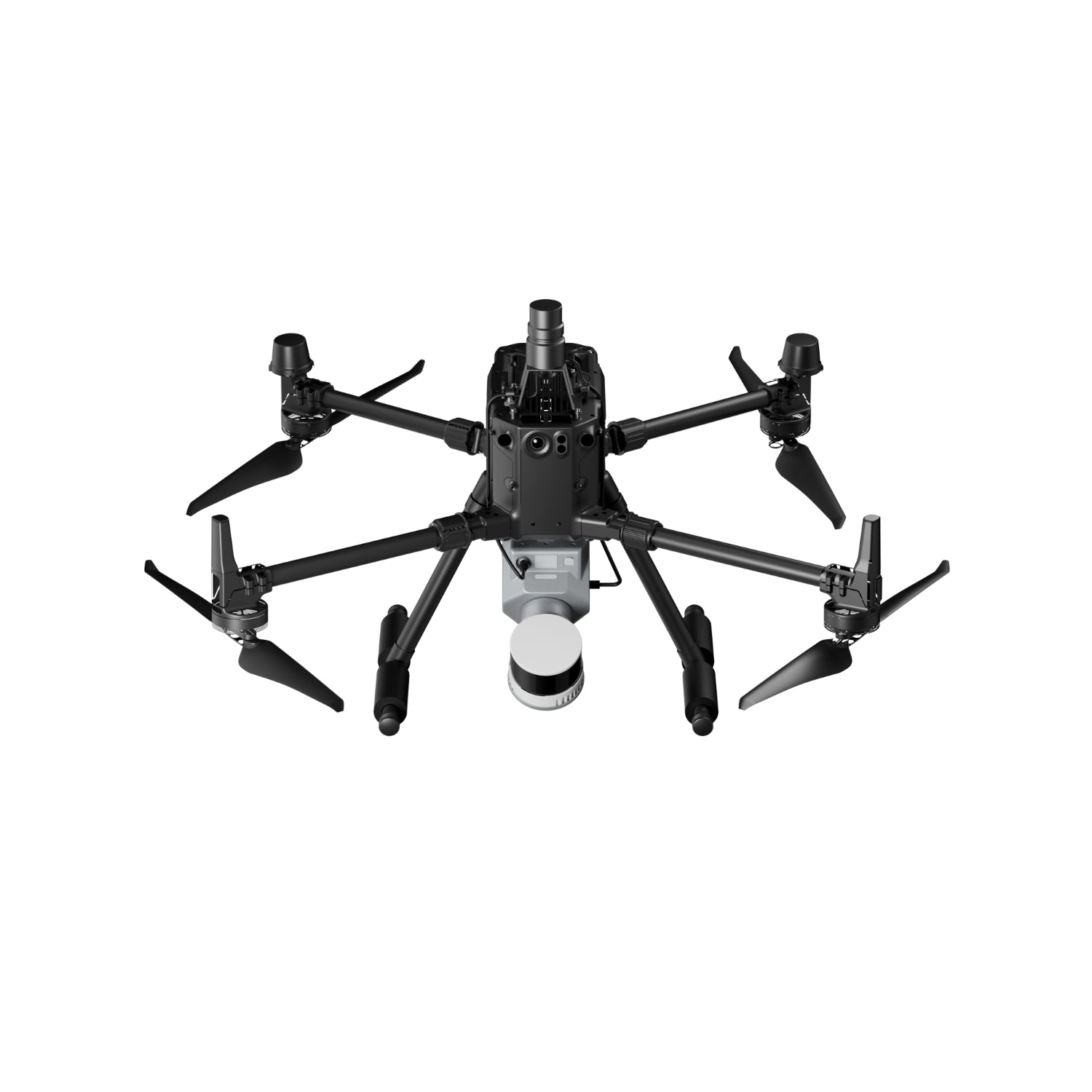 front topical view of the FJ Dynamics Trion S2 attached to DJI Drone  using the FJ Dynamics Trion S2 Drone Mount with RTK module for aerial surveying