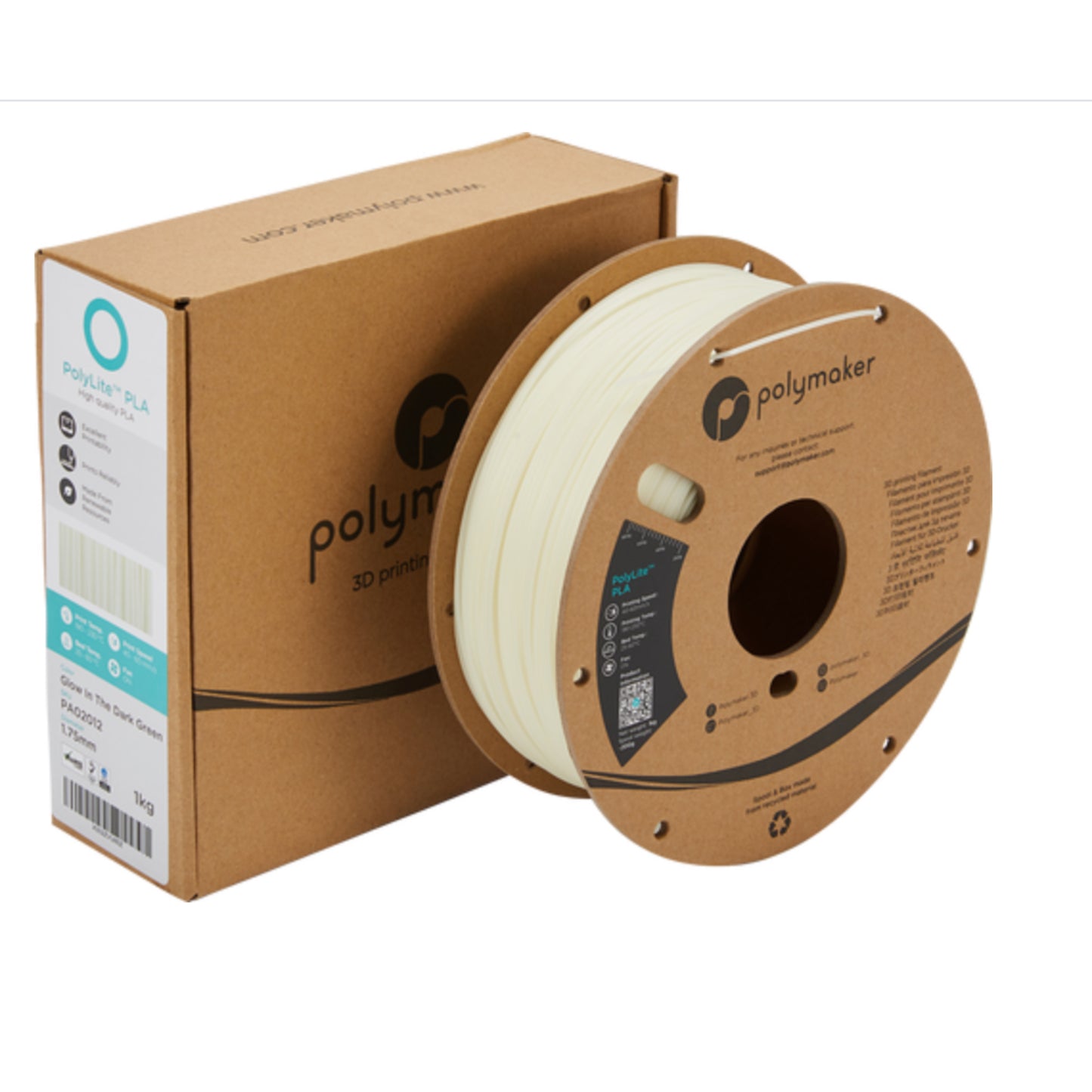 [RM-PL0376] Polymaker PolyLite PLA Filament (1.75 mm, 1 kg Spool, Silk Glow in the Dark Green)