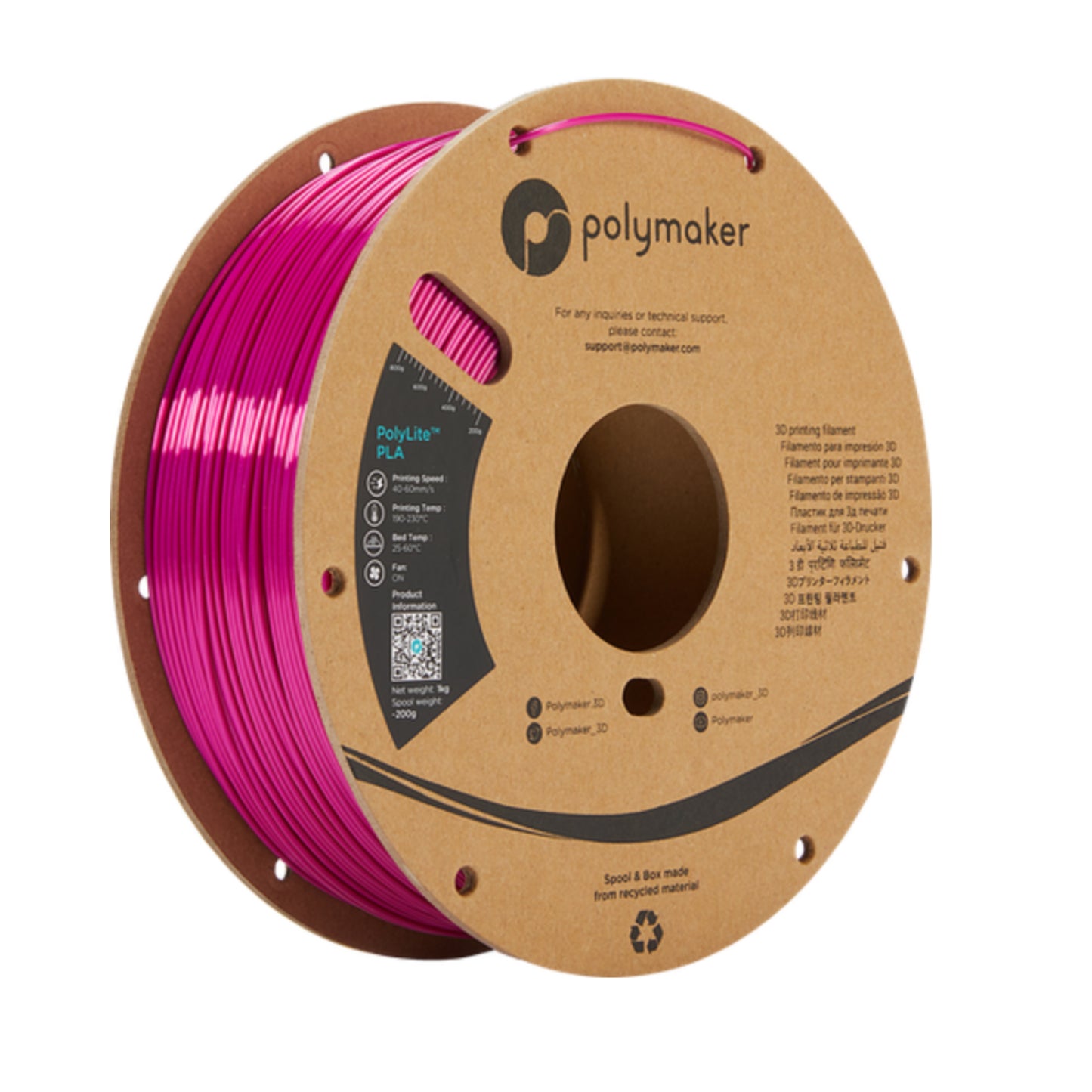 [RM-PL0373] Polymaker PolyLite PLA Filament (1.75 mm, 1 kg Spool, Silk Magenta)