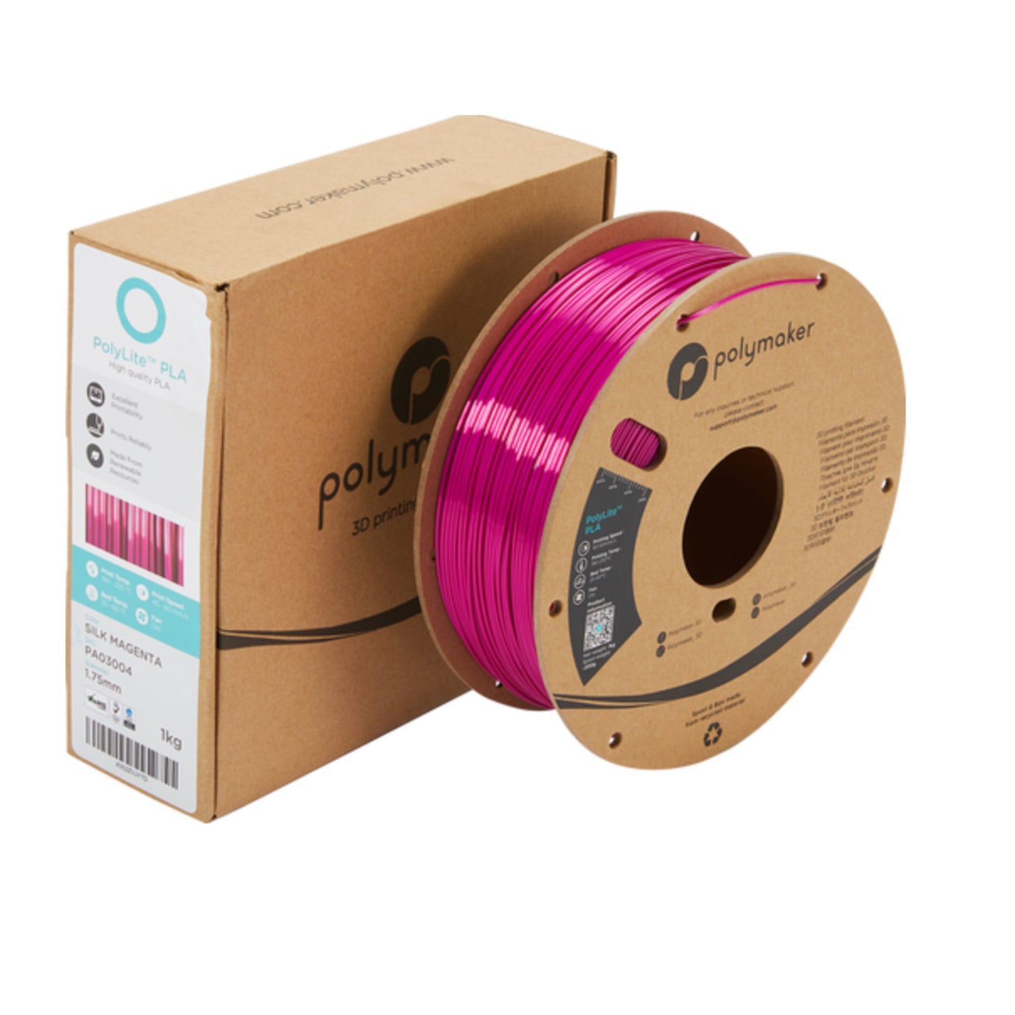 [RM-PL0373] Polymaker PolyLite PLA Filament (1.75 mm, 1 kg Spool, Silk Magenta)