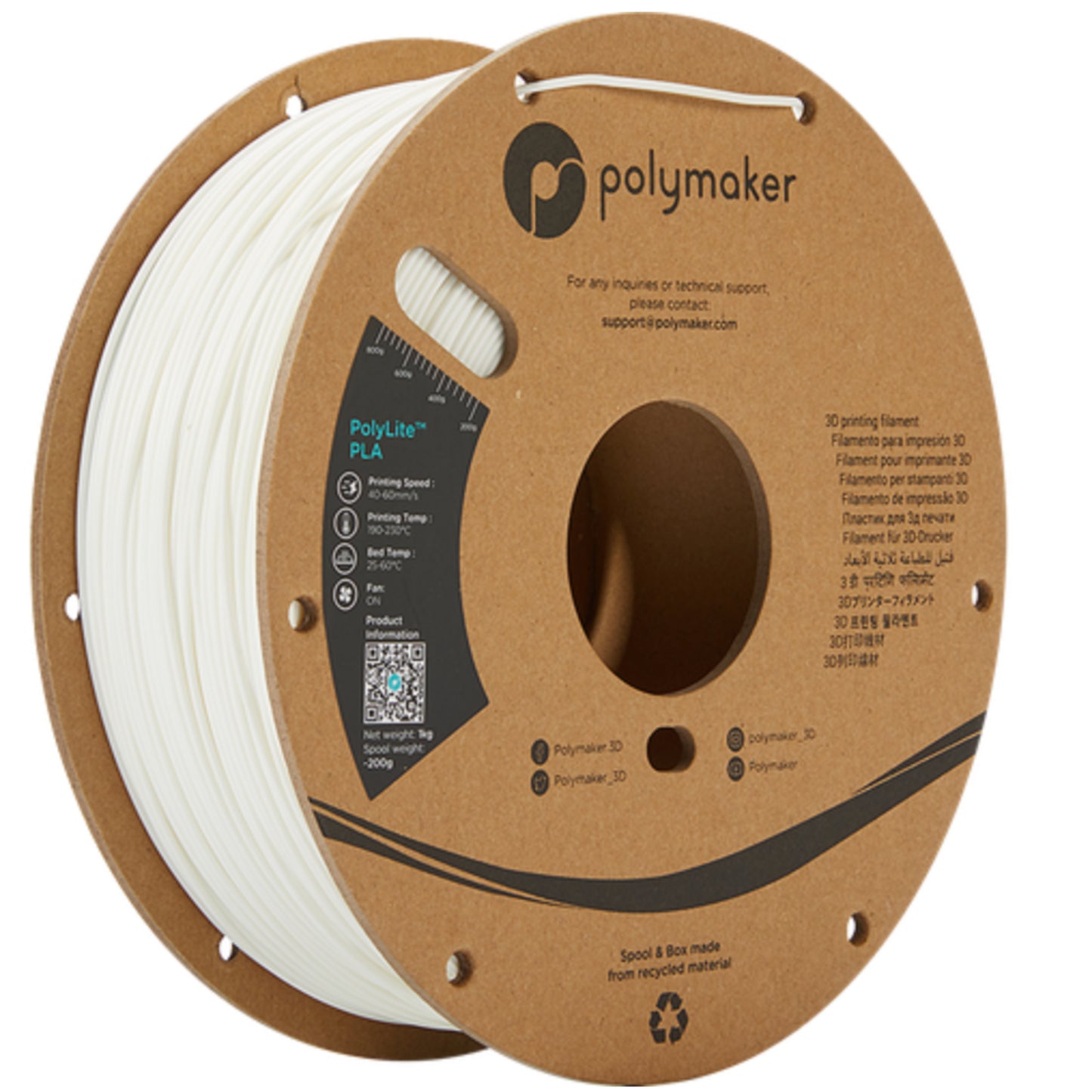 [RM-PL0340] Polymaker PolyLite PLA Filament (1.75 mm, 3 kg Spool, True White)