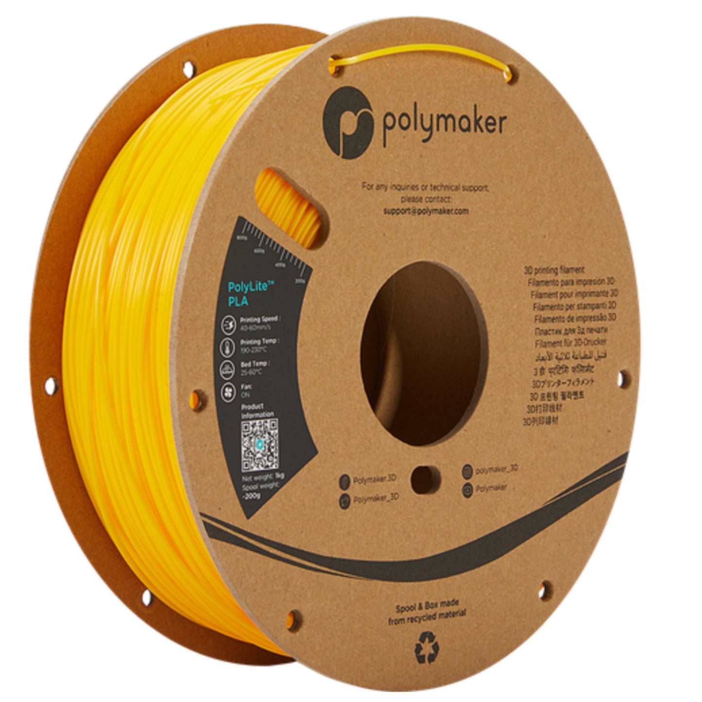 [RM-PL0234] Polymaker PolyLite PLA Filament (1.75 mm, 1 kg Spool, True Yellow)