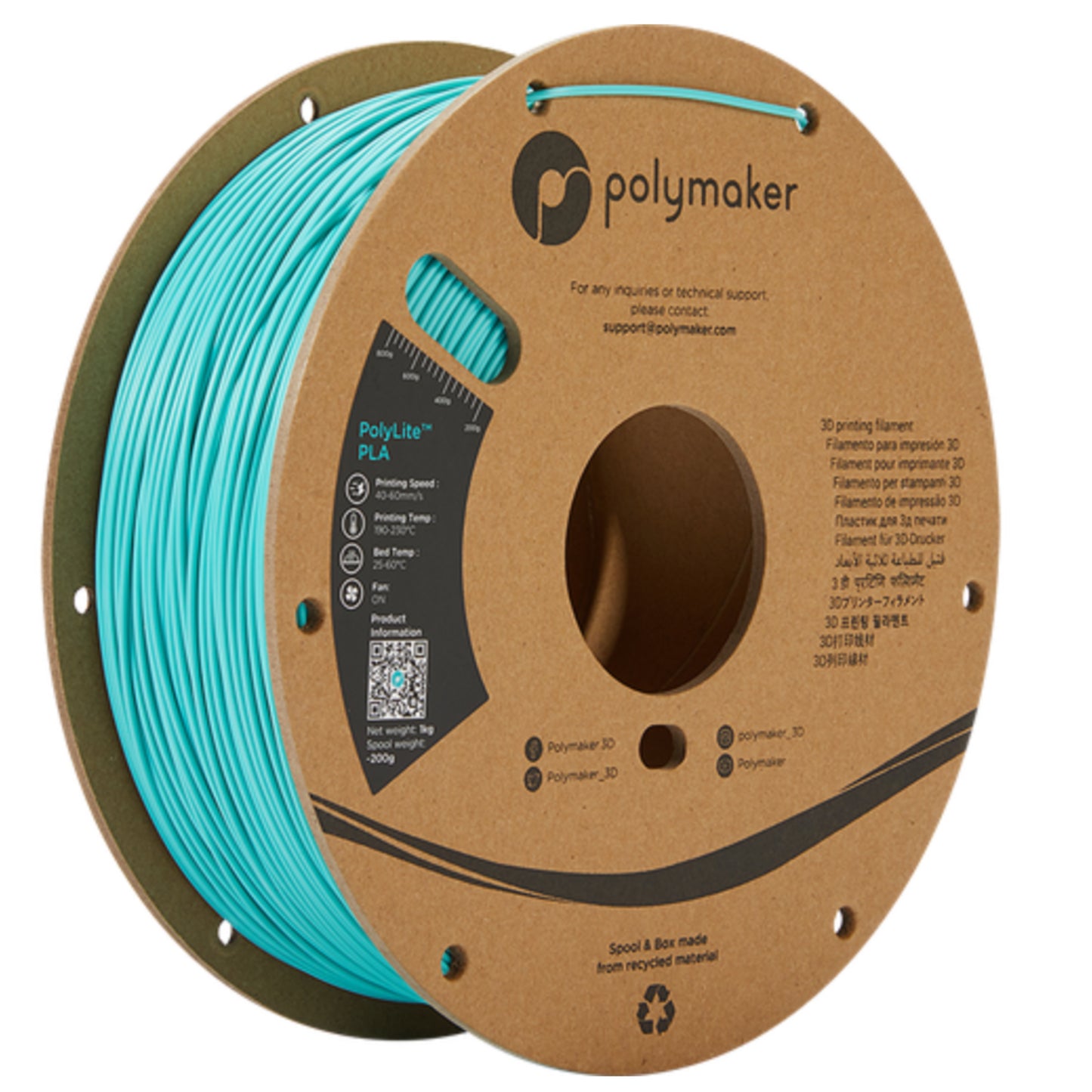 [RM-PL0233] Polymaker PolyLite PLA Filament (1.75 mm, 1 kg Spool, Teal)