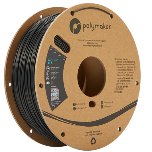 [RM-PL0226] Polymaker PolyLite PLA Filament (1.75 mm, 1 kg Spool, True Black)