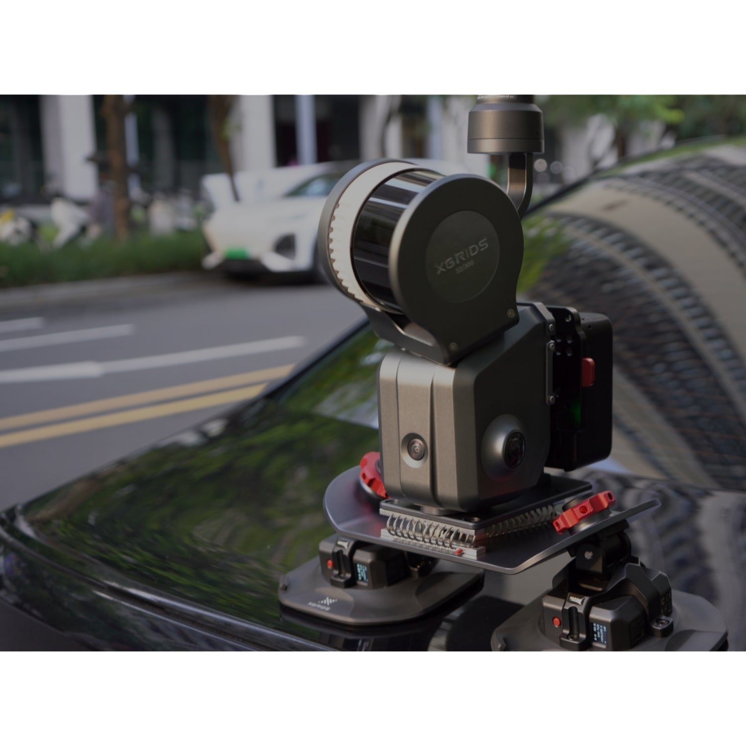 XGRIDS Lixel L2 Pro attached to the trunk lid of a vehicle with the XGRIDS Lixel L2 Pro vehicle mounting bracket for mobile LiDAR road and corridor mapping